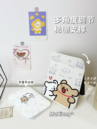 pu皮质化妆镜线条小狗学生宿舍办公包边折叠旅行随身携带高清翻盖 LL0948抱抱【双面图-大号-包边折叠化妆镜】