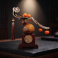 Gourd Ornament with Tassel Chinese Style Gourd Sculpture with Pedestal Translucent Tabletop Decor for Living Room