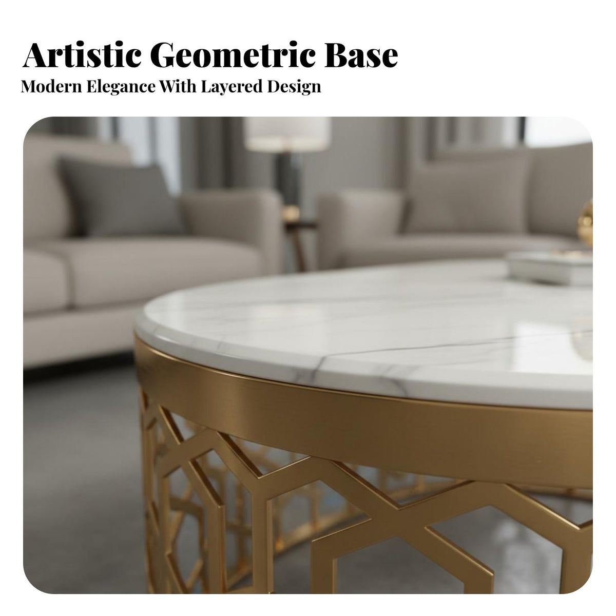 Modern Design Oval Coffee Table Luxury Design Oval Table with Honeycomb Base Wear-Resistant Living Room Furniture Sturdy Construction for Apartment Dwellers, Homeowners, Interior Designers, Lounge Area, Home, Office