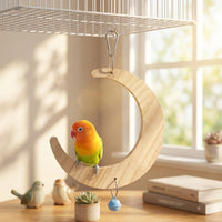 Parrot Swing and Parrot Perch with Large Moon Swing, Large Flower Mirror Cage Toy, Fir Wood Bird Swing and Wooden Perch for Small Pet Birds