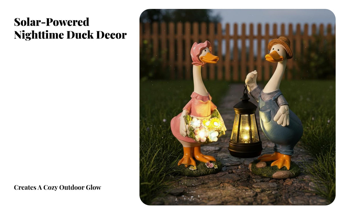 2 Pieces Waterfowl Couple Solar Lamp Weather Resistant Solar Waterfowl Lamp Creature Garden Sculpture Hand-Painted for Courtyard
