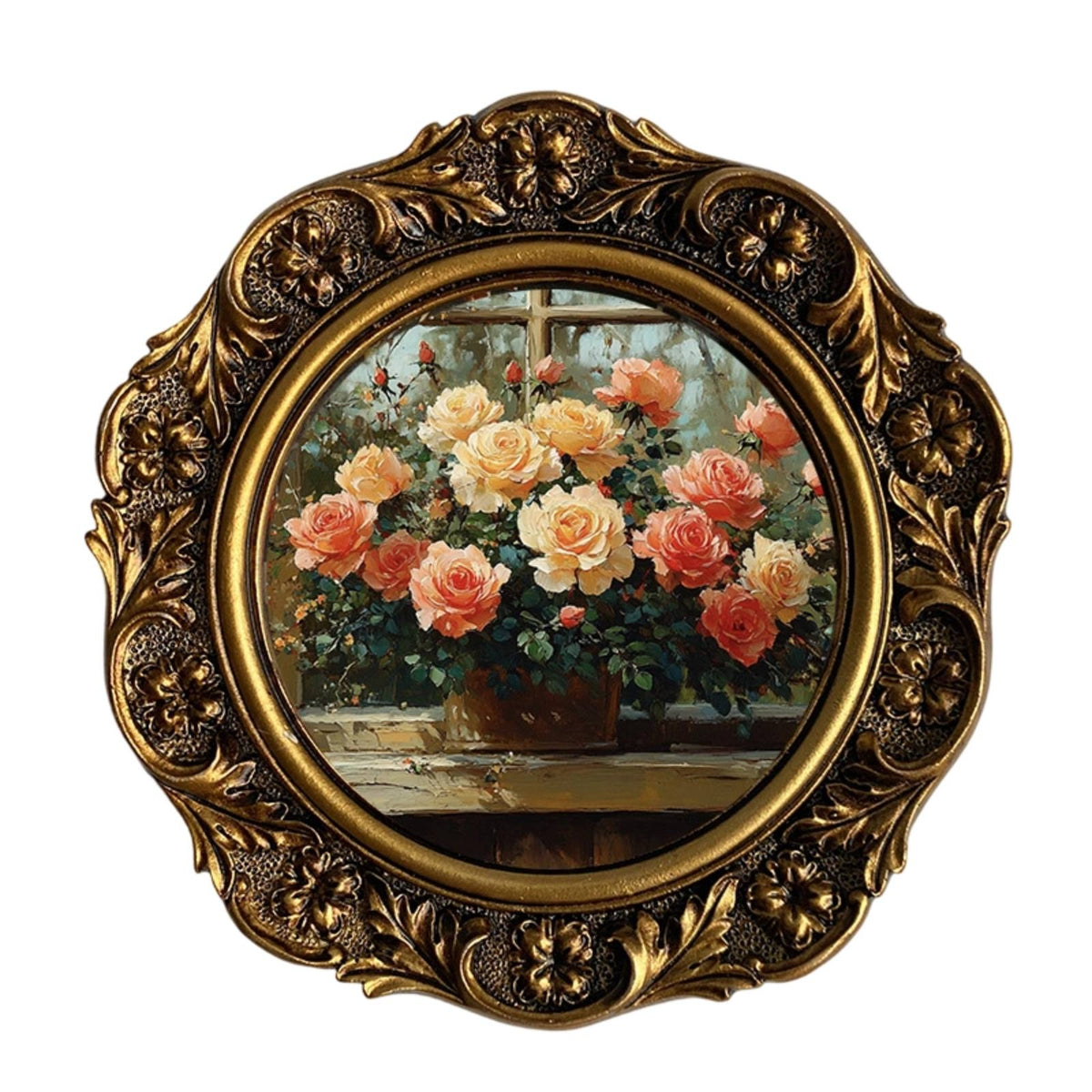 Ornate Round Photo Frame Vintage-Style Round Picture Frame Decorative Sturdy for Bedroom