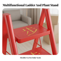 Foldable Retro Triangular Ladder Space-Saving Multi-Purpose Step Stool 150kg Load-Bearing Portable Stepladder High Capacity 330 Lbs for Decor Enthusiasts, Homeowners, Seniors, Indoor, Living Room, Study, Closet