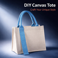 Canvas Tote Bag for Women, Plain Reusable Shopping with Ribbon Top Handle, Small for Crafts Painting DIY, 12oz Polyester Blend, Gusseted Bottom