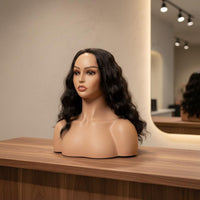 Female Manikin Head with Shoulders Pierced Ears Realistic Mannequin Head with Shoulders Solid Jewelry Display Mannequin for Salon
