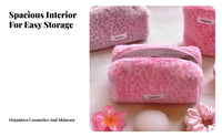 Handmade Leopard Print Makeup Bag Soft Furry Texture Puffy Makeup Bag Large Capacity for Women, Travelers