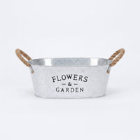 Whitewashed Oval Planter with Handles Galvanized Planter with Rope Handles Decorative Metal Flower Container Multipurpose for Windowsill