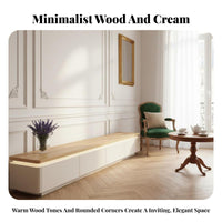 2 Pieces Rounded Corner TV Cabinet and Coffee Table Modern Minimalist Design TV Stand with Storage Curved Corners Media Console Set for Homeowners