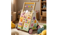 Wooden Push Activity Toy Sturdy Wooden Infant Activity Toy with Wheels Interactive Learning Toy for Young Children, Infants, Playroom, Nursery