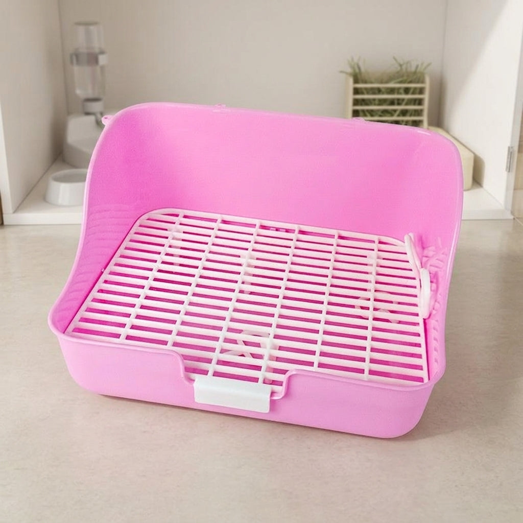 Rose Bunny Litter Tray with Drawer, Rectangular Bunny Litter Box for Guinea Pigs and Chinchillas, Easy Clean Toilet with Grate