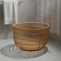 Waterproof Woven Plastic Laundry Basket Sturdy Woven Laundry Basket Ventilated Design Imitation Rattan Storage Bin Handwoven for Bathroom, Bedroom, Living Room