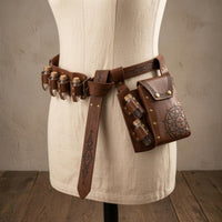 Alchemy Graphics Medieval Fantasy Waist Bag Faux Leather Wizard Waist Bag Flap Closure Wizard Potion Belt Adjustable Strap for Cosplay