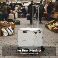 Telescoping Handle Foldable Shopping Cart Multi-Purpose Collapsible Utility Crate with Wheels Large Capacity Folding Utility Cart with Wheels Heavy Duty for Homeowners, Office Workers, Market, Camping, Travel, School