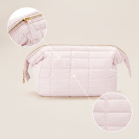 Quilted Cosmetic Bag Small Padded Makeup Bag Makeup Pouch with Zipper Portable Toiletry Pouch Soft for Women, Bathroom, Gym