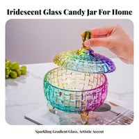 Glass Candy Jar Elegant Design Lidded Glass Candy Dish Versatile Crystal Embossed Jar for Decor Enthusiasts, Hosts, Living Room, Kitchen, Weddings