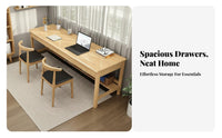 Long Computer Desk Minimalist Design Long Wooden Desk Spacious Work Surface Solid Wood Computer Table for Students, Couples, Bedroom