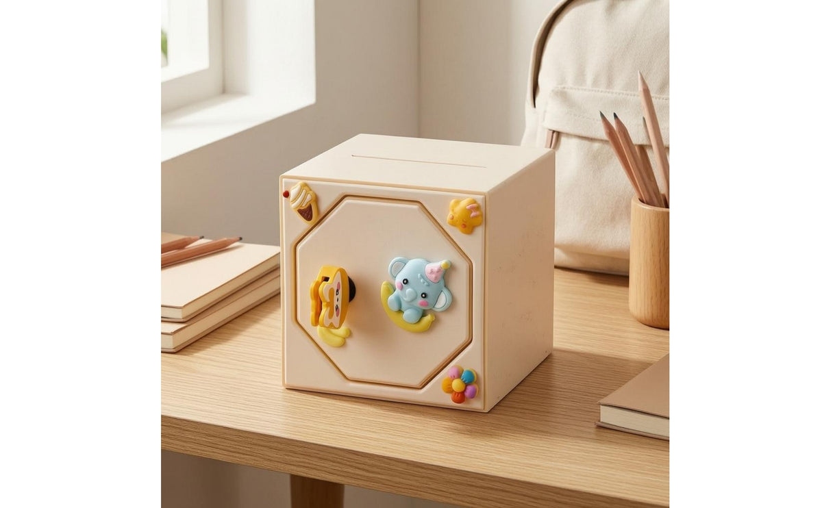 Safe Box Piggy Bank Lock-and-Key Style Metal Piggy Bank Currency Savings Box Front Panel Panel