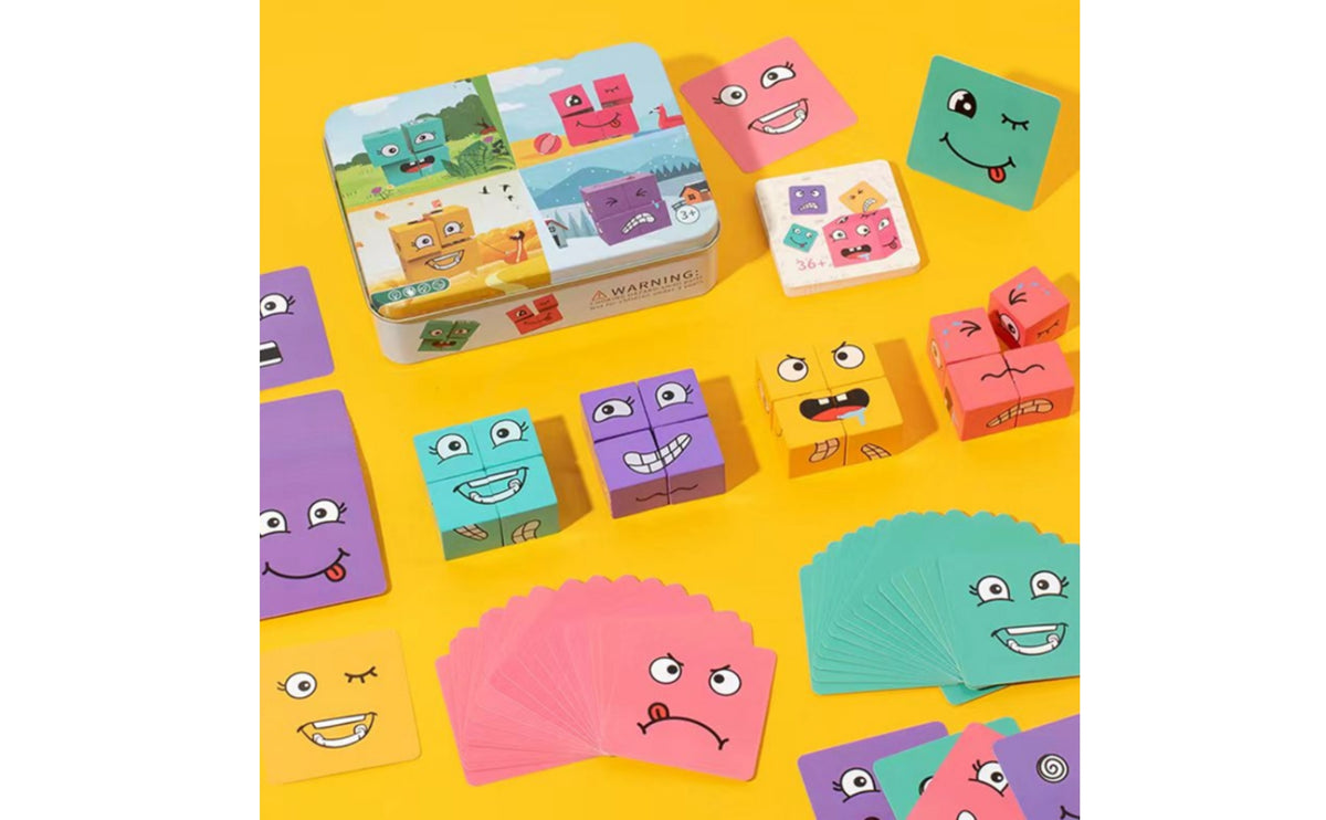 Face-Changing Cube Game Metal Tin Box Face Changing Cube Game Expression Matching Block Block Game Printed Lid Play Set