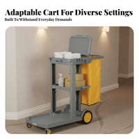 Large Capacity Multi-Purpose Cleaning Trolley Heavy Duty Housekeeping Cart Long-Lasting Commercial Cleaning Trolley Multiple Storage Shelves for Janitors, Property Management Personnel, Airports, Offices, Office Buildings
