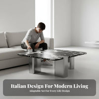 2 Pieces Minimalist Italian Design Marble Top Table Set Space-Saving Nesting Coffee Table Set Stable Support Modern High Low Coffee Tables Rounded Safety Corners for Apartment Dwellers, Interior Decorators, Adults, Living Room, Lounge Area, Small Areas