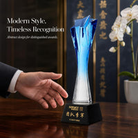 Crystal Employee Award Trophy with Custom Logo Engraving, Hand-Polished Elegant Recognition Award