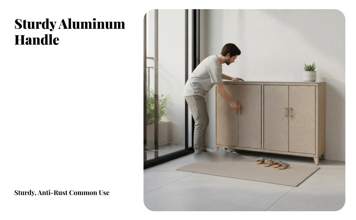 Multifunctional 2-Door Woven Cupboard Modern design 2-Door Rattan Console Multi-Purpose Storage Cabinet Contemporary Design for Apartment Dwellers, Interior Decorators, Entryway, Balcony, Hallway, Living Room