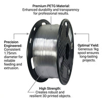 PETG 3D Printer Filament 1.75mm, High Strength Toughness Spool 1kg for Makers, Prototyping Pen Compatible Fused Deposition Modeling
