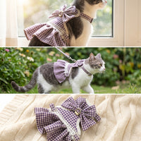 Cat Harness and Leash Set, Elegant Textile Dress Vest Style Walking Harness with Reflective Strips, Resistant Vest Harness for Outdoor Cat and Dog