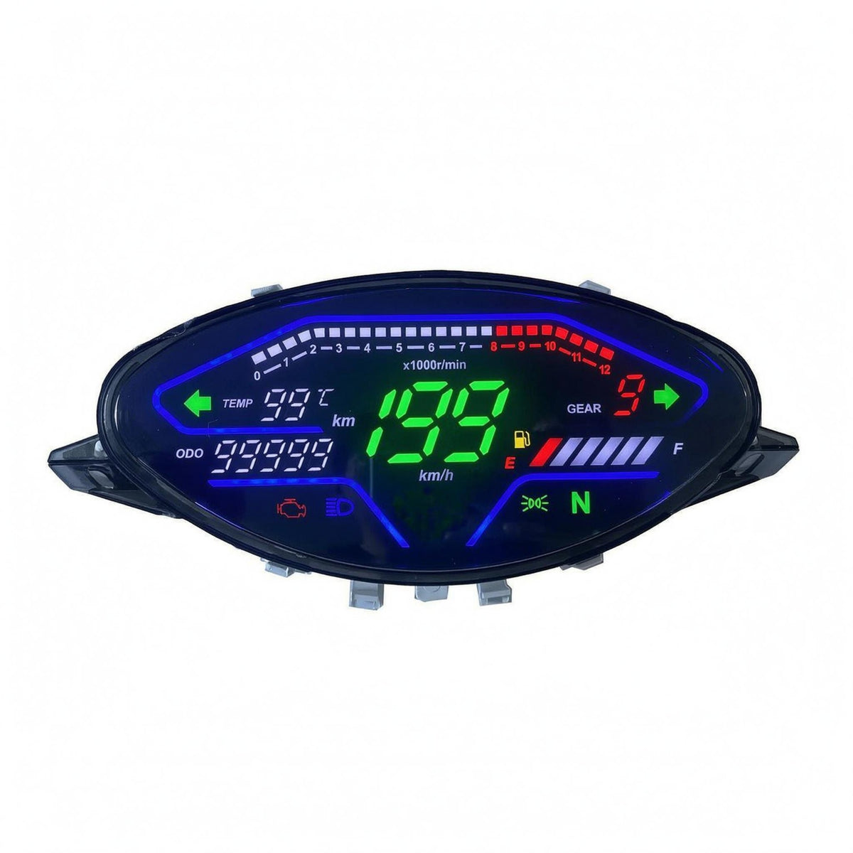 LED Style Motorcycle Instrument Cluster Black Housing Motorcycle Dashboard Display Clear Lens Digital Speedometer Cluster Mounting Tabs