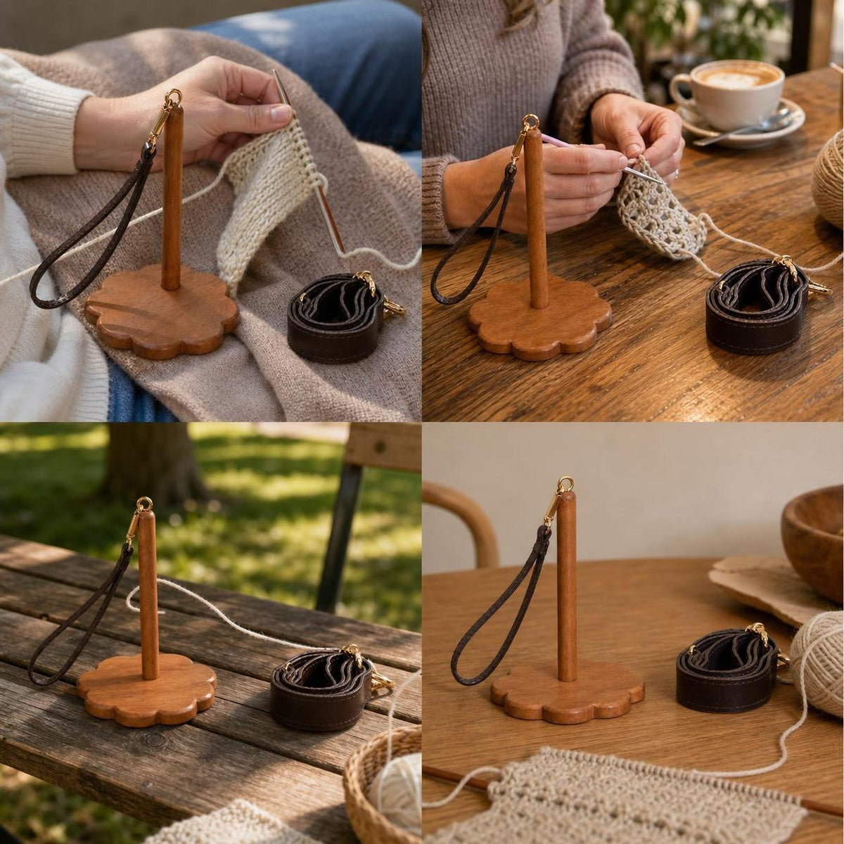 Portable Wooden Wrist Yarn Holder for Knitting and Crocheting