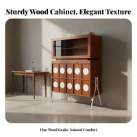 Mid-Period Modern Sideboard Solid Wood Wooden Storage Cabinet Retro Design Wooden Accent Cabinet for Homeowners, Adults, Living Room, Hallway, Bedroom