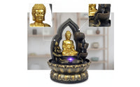 Black and Gold Fountain with Buddha Figure Textured Tabletop Water Fountain Small Zen-Style for Desk