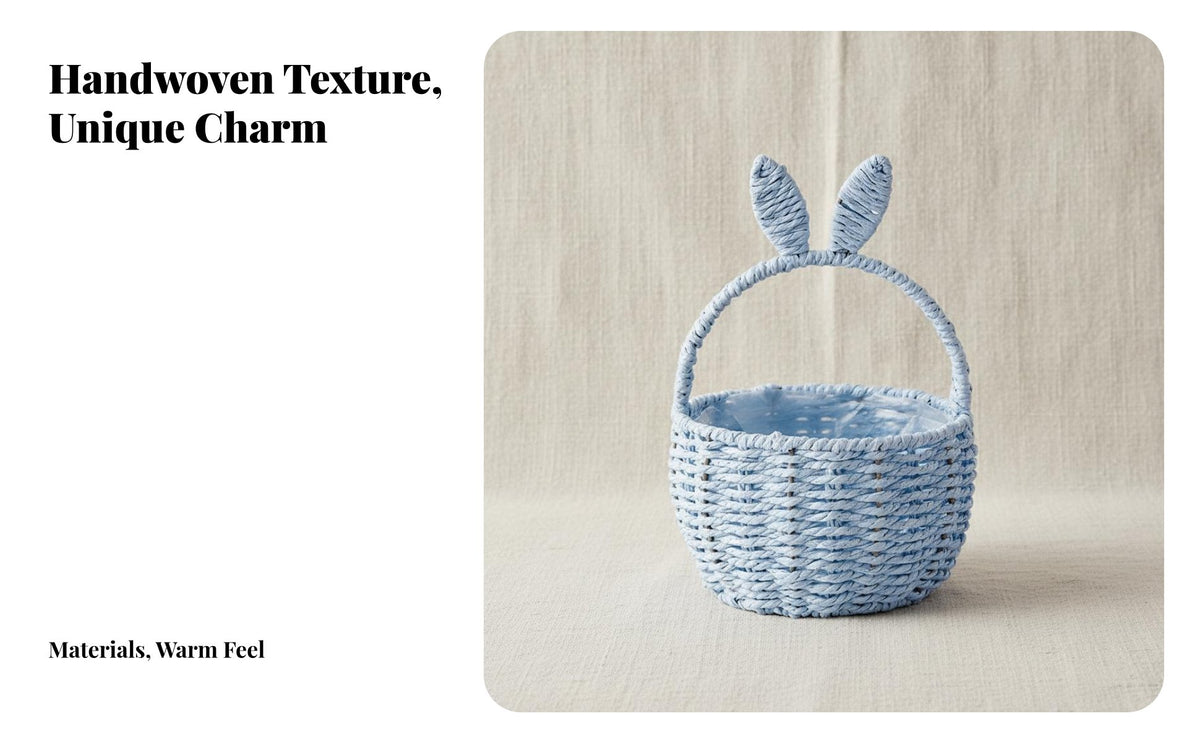 Cottontail Ear Basket Handwoven Handled Woven Planter Rustic Design Imitation Rattan Easter Basket for Kids, Flower Arrangement, Nursery