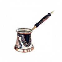 Enamel Decorated Handmade Copper Coffee Pot Floral Design Wood Handle Coffee Pot