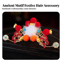God of the Brand Alth Hair Accessory Representative Gift Chinese New Year Hair Crown Red Decorative Puff Tassel Hairpin