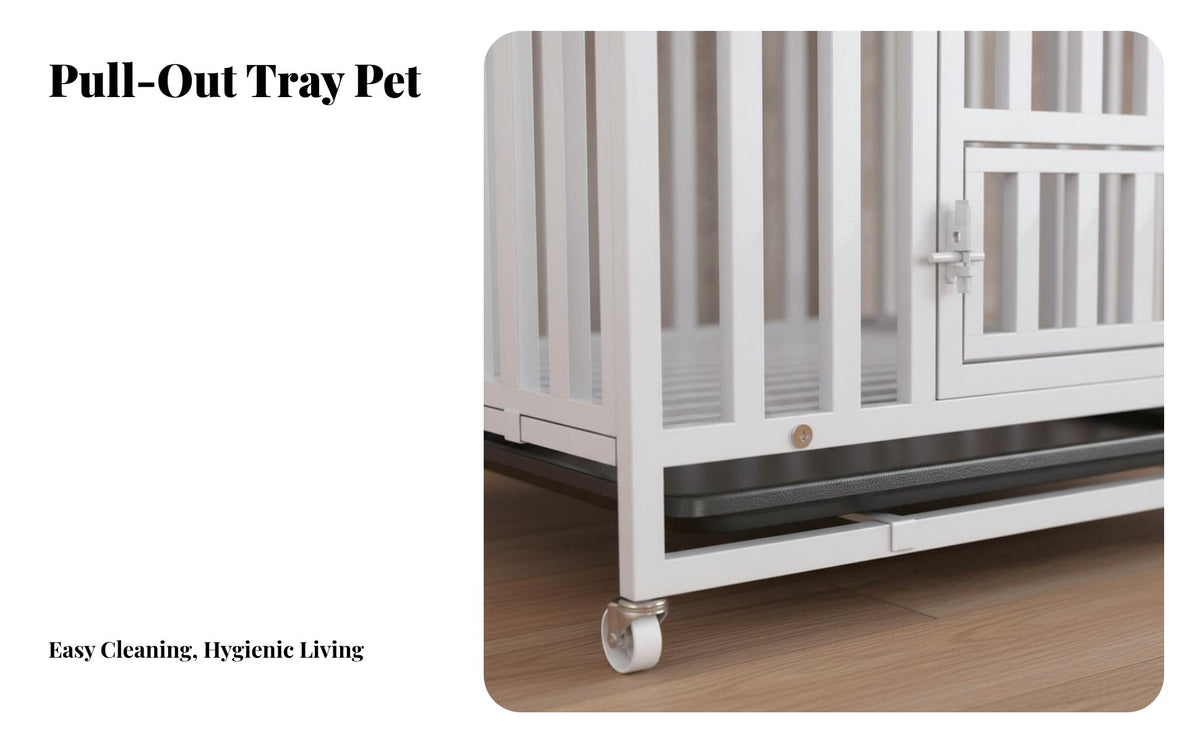 Easy to Clean Indoor Dog Crate Safety Lock Heavy Duty Dog Crate Rust-Resistant Rolling Pet Kennel Paw-Friendly Grid for Small Dogs