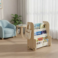 Easy to Move Mobile Children's Reading Shelf Child-Friendly Design Rolling Book Shelf Space Saving Kids Bookshelf Sturdy for Playroom, Nursery