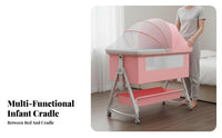 Foldable Design Adjustable Co-Sleeping Cradle Rocking Function 3-in-1 Convertible Bassinet Portable on Wheels Infant Sleep Product Breathable Mesh Window for Newborns, Infants, Parents, Nursery, Travel, Bedroom, Living Room
