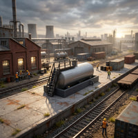 Lifelike Industrial Tank Model with Stairs Small Railroad Scenery Model with Platform Compact Miniature Industrial Tank with Base Sturdy for Hobbyists
