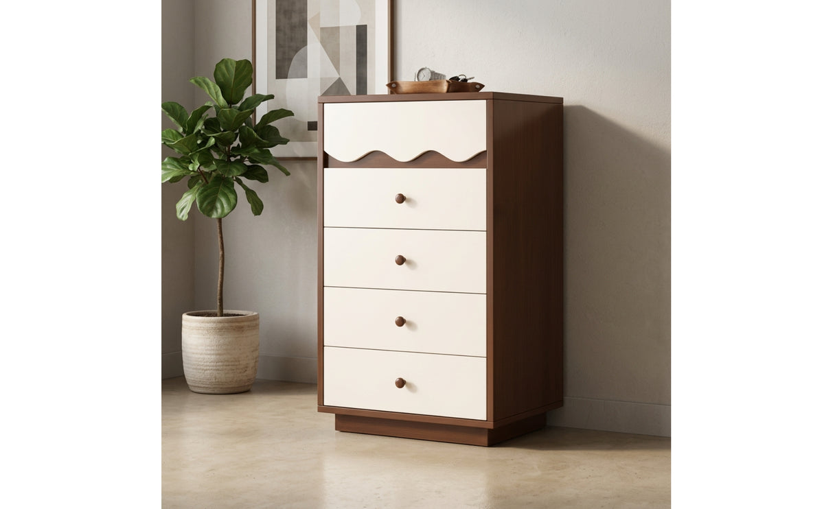 Five-Drawer Cabinet Living Room Sideboard Wood-Grain Storage Cabinet for Apartment