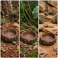 Tip-Resistant Dish and Tortoise Water Bowl, Resin Wood Grain Snake Accessories for Vivarium, Easy to Clean Non-Porous Feeding Bowl