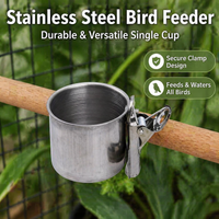 Silver Dog Crate Water Bowl Clip On, Polished Stainless Steel Feeder Cup, Easy to Clean Cage Water Bowl for Budgerigar, Cockatiel, Lovebird