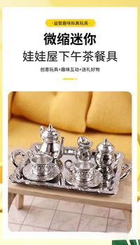 Dollhouse Miniature Alloy Tea Set for Dollhouse Kitchen