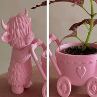 Highland Cow Planter Adorable Highland Cow Flower Pot Planter with Cart Cute Flowerpot Animal-Shaped for Gardeners, Windowsill