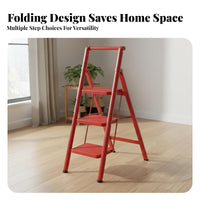 Foldable Design Folding Step Ladder Space Saving Triangular Frame Ladder Wide Pedals Multi-Step Climbing Stool Sturdy Construction for Homeowners, Seniors, DIY Enthusiasts, Indoor, Kitchen, Garage, Library