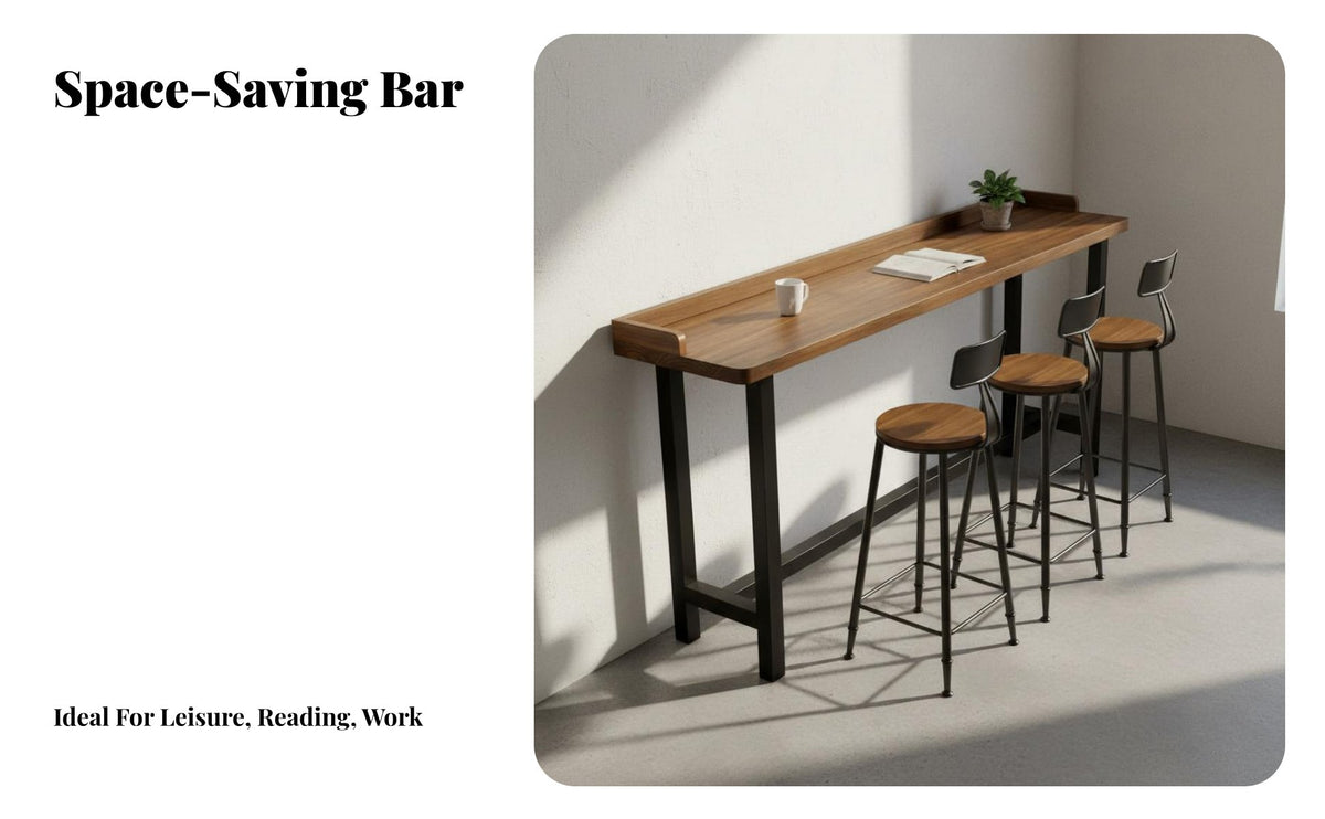 Narrow Wall Bar Table Modern Minimalist Design Long High-Top Table Space Saving for Apartment Dwellers, Young Professionals