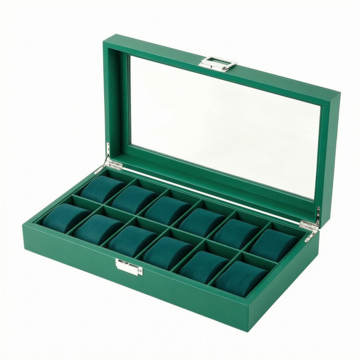 12 Slot Watch Storage Box Velvet-Lined Watch Organizer Box Leather-Covered Cushioned Slots