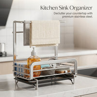 Sink Organizer for Kitchen with Punch Wall Mounted Design, 201 Stainless Rack & Dish Drying Countertop drain Tray for Tidy Organization