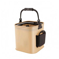 Foldable Fishing Bucket Side Pocket Square Angling Container Beige and Black Outdoor Equipment