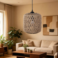 Handwoven Handmade Lantern Lampshade Rattan Design Boho Hanging Light E26/E27 Bulb Base Woven Hanging Lamp LED Compatible for Restaurant, Hotel, Homestay